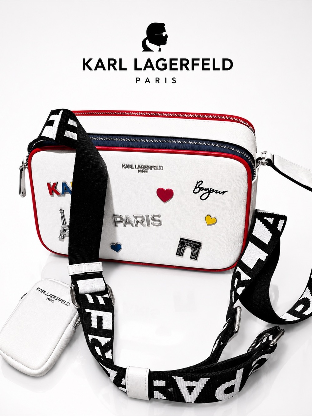 Karl Lagerfeld Paris Maybelle White Crossbody Bag w/Mini Coin Pouch NWT
